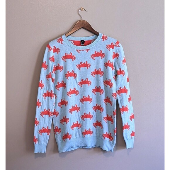 Forever 21 Size Small Teal Blue Crab Sweater Pullover Crewneck Womens LS S - Picture 1 of 5